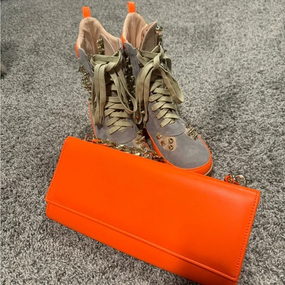 Cape Robbin Orange and Gray Studded Combat Boots - Picture 4 of 10